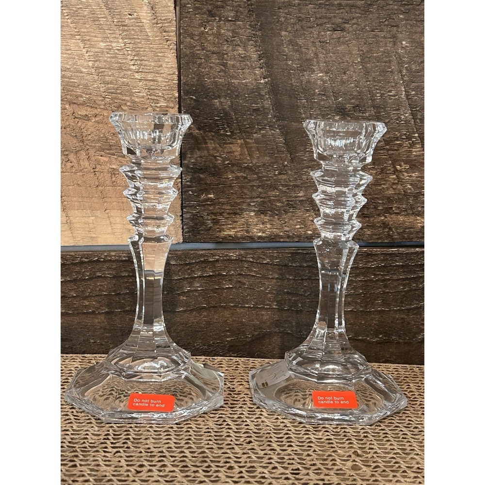 Mikasa Colonnade Crystal Candle Holders Austria Pair (2) 5 1/4"